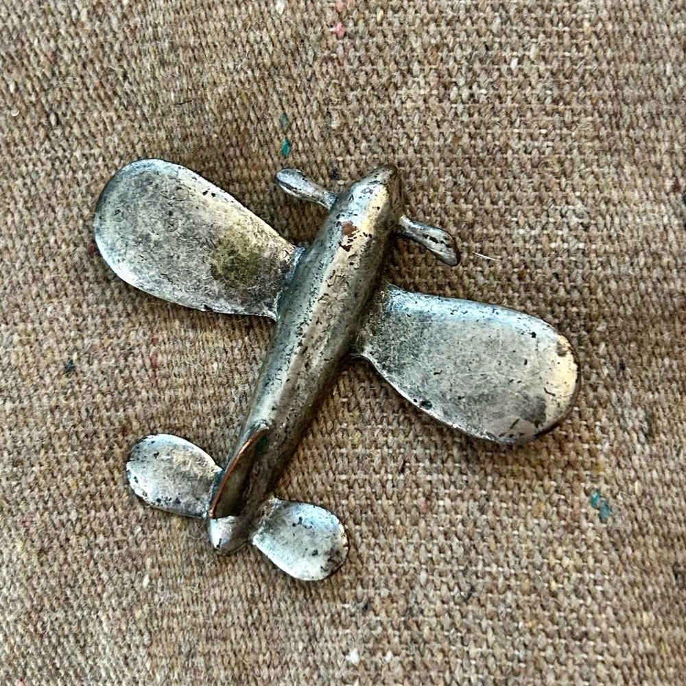 Rustic Silver Tone Airplane Brooch